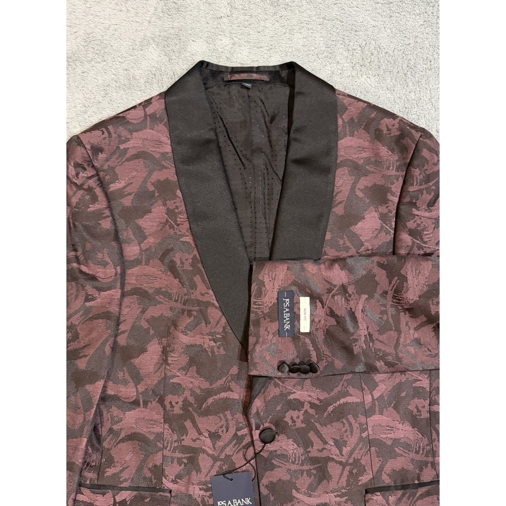 JOS A BANK Men's 42S Dinner Jacket Satin Shawl Lapel Blazer Black/Burgundy Slim